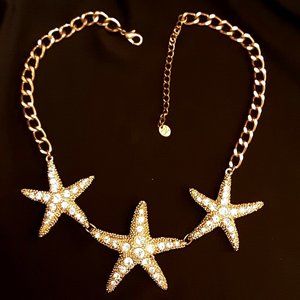 Goldtone Starfish Necklace with Rhinestones